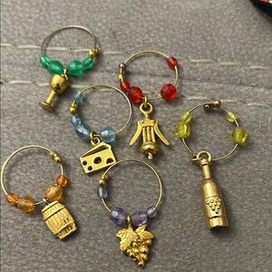 6 bundle Gold and Multicolor Wine Charm Set